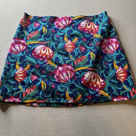 NWT $198 Trina Turk Rico A-Line Mini-Skirt India Garden Bengal Blue Size 6 - Picture 2 of 7